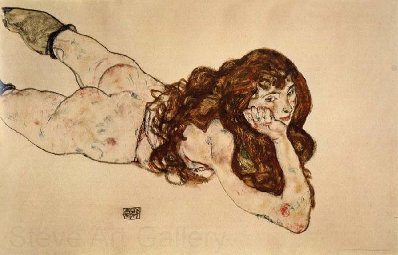 Egon Schiele Female Nude Lying on  Her Stomach Spain oil painting art